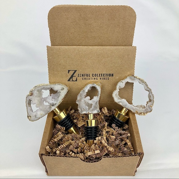 Clear Crystal Quartz Druzy Geode gold plated wine bottle stopper topper stone - Picture 6 of 13